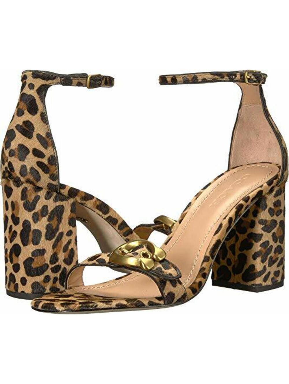 NWD Coach Natural Calf Hair Leopard Print Maya Sandal Signature Buckle 3.25" H 7 - Picture 1 of 7
